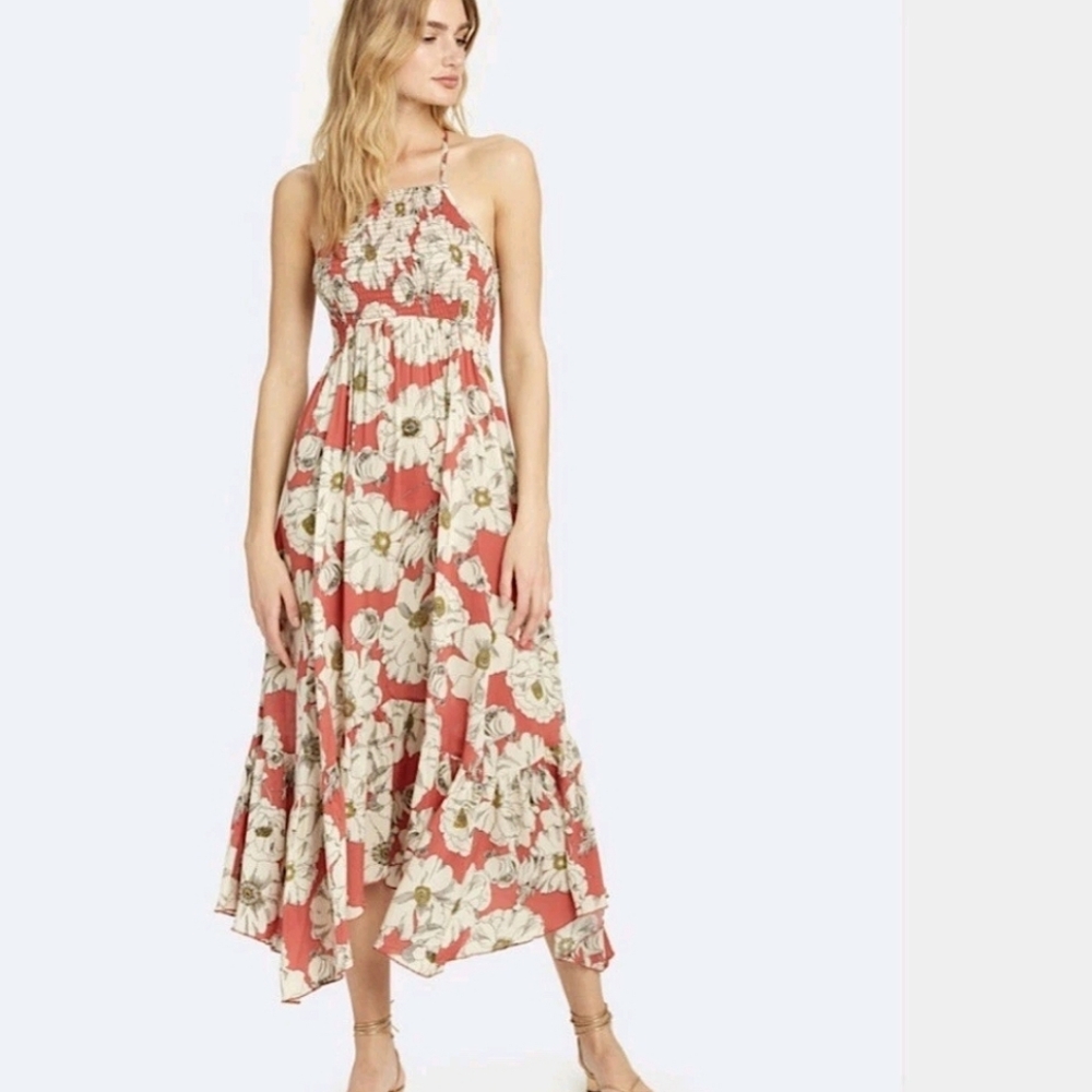 FREE PEOPLE Heatwave Floral Print Maxi Dress In Sunset Combo Size Large